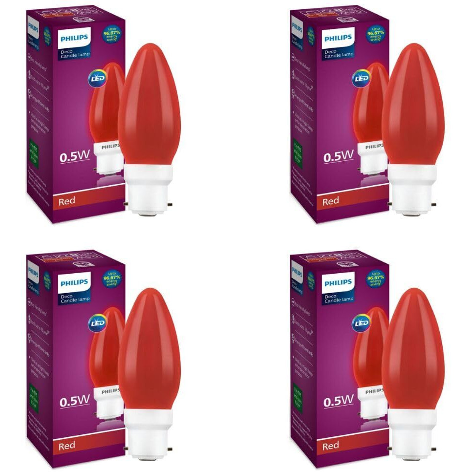 Philips LED Deco Red 0.5W Glass Candle (Pack of 4)