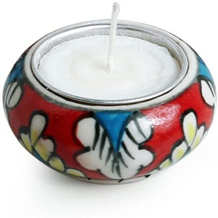 ExclusiveLane Shimmering Mughals Floral Hand-Painted Ceramic Tea Light Holders (Set of 6) - Tealight Candle Holder for Home Dcor Votive Tealight Holder T Lite Candle Stand for Home Decoration