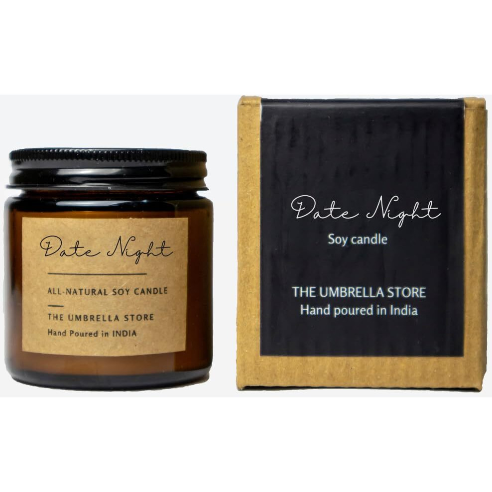 THE UMBRELLA STORE Date Night Scented Candle Date Night Fragrance Hand Poured Soy Wax Candle Gift (Pack of 1, 100 Grms)