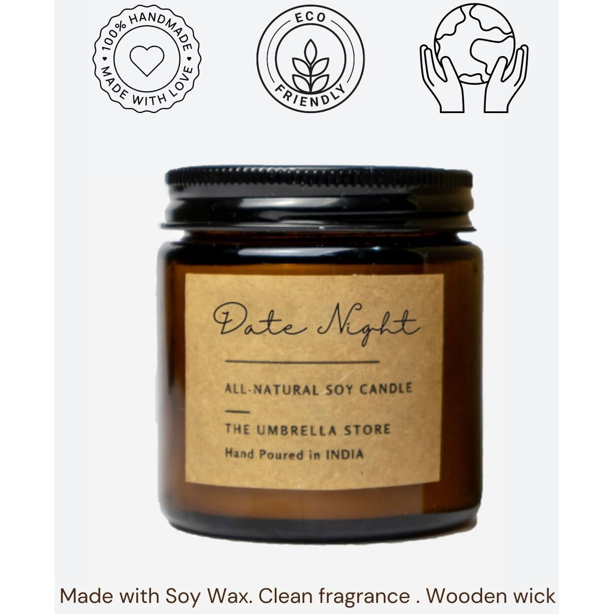 THE UMBRELLA STORE Date Night Scented Candle Date Night Fragrance Hand Poured Soy Wax Candle Gift (Pack of 1, 100 Grms)