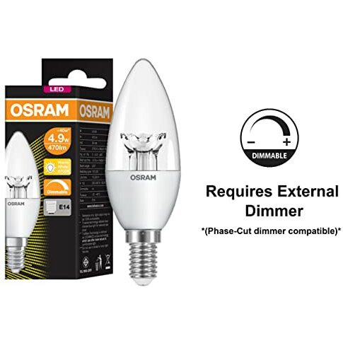 Osram Ledvance 4.9 Watt E14 Led Candle Lamp- Dimmable- Screw/Thread Type Lamp/Bulb- Warm White 2700K- Pack of 1
