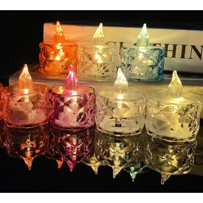 One94Store 12 Pcs Flameless and Smokeless Decorative Candles Transparent Acrylic Led Tea Light Candle for Christmas, Festival,Candles (12 Pieces, Multicolor, 2 cm)