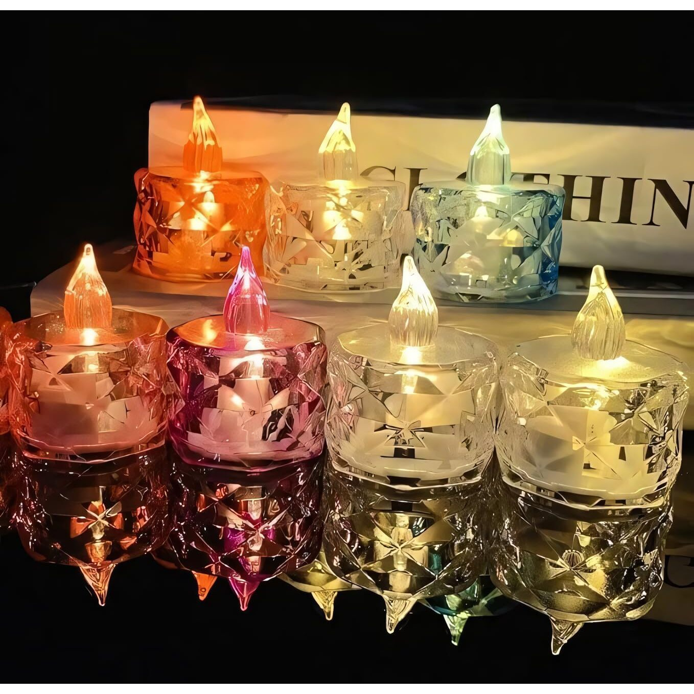 One94Store 24 Pcs Flameless and Smokeless Decorative Candles Transparent Acrylic Led Tea Light Candle for Christmas, Festival,Candles (24 Pieces, Multicolor, 2 cm)