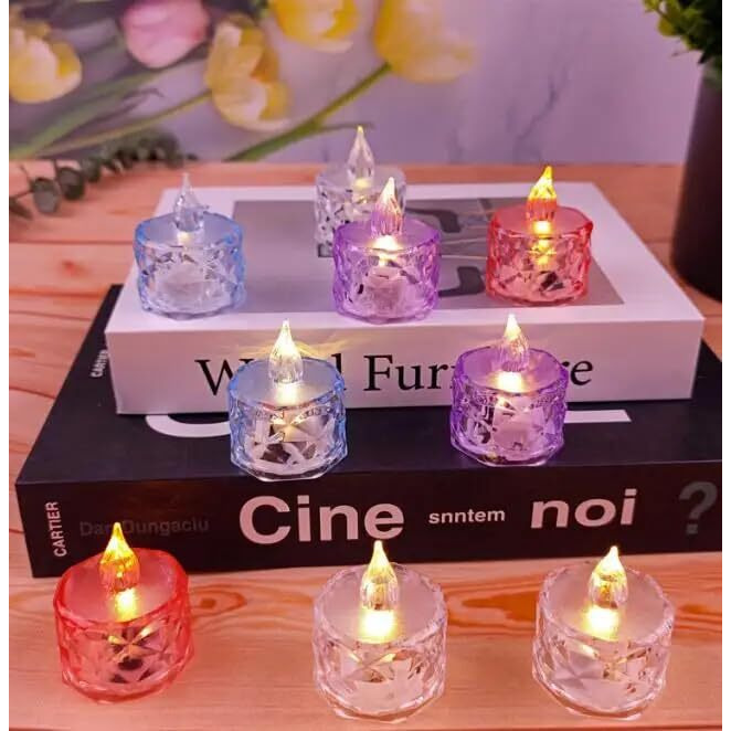 One94Store 24 Pcs Flameless and Smokeless Decorative Candles Transparent Acrylic Led Tea Light Candle for Christmas, Festival,Candles (24 Pieces, Multicolor, 2 cm)