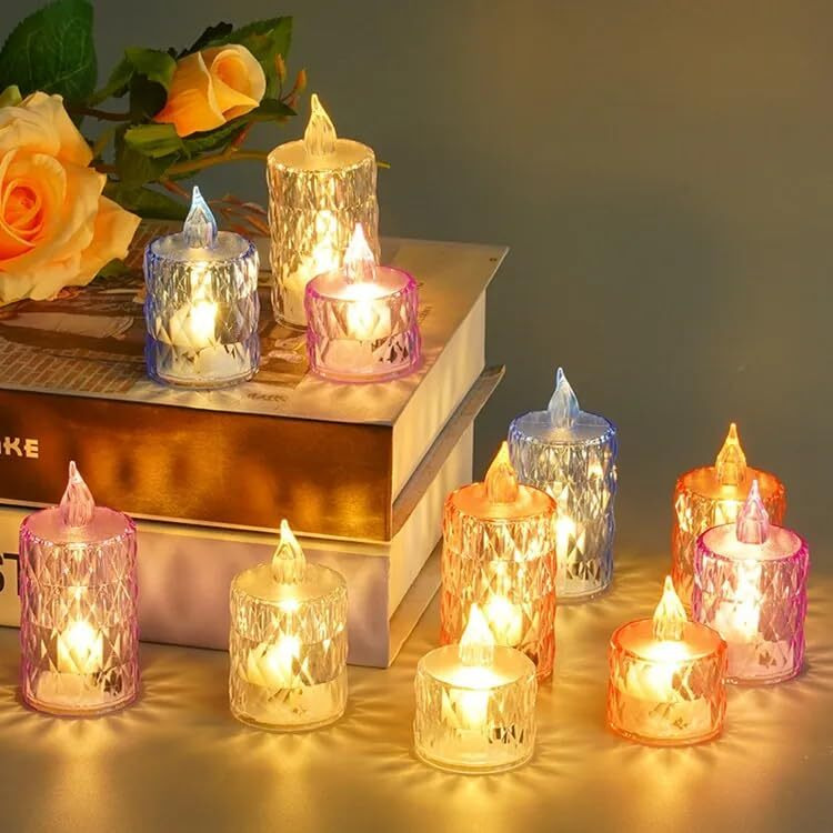One94Store 24 Pcs Flameless and Smokeless Decorative Candles Transparent Acrylic Led Tea Light Candle for Christmas, Festival,Candles (24 Pieces, Multicolor, 2 cm)