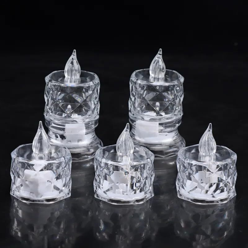 One94Store 12 Pcs Flameless and Smokeless Decorative Candles Transparent Acrylic Led Tea Light Candle for Christmas, Festival,Candles (12 Pieces, Yellow, 2 cm)
