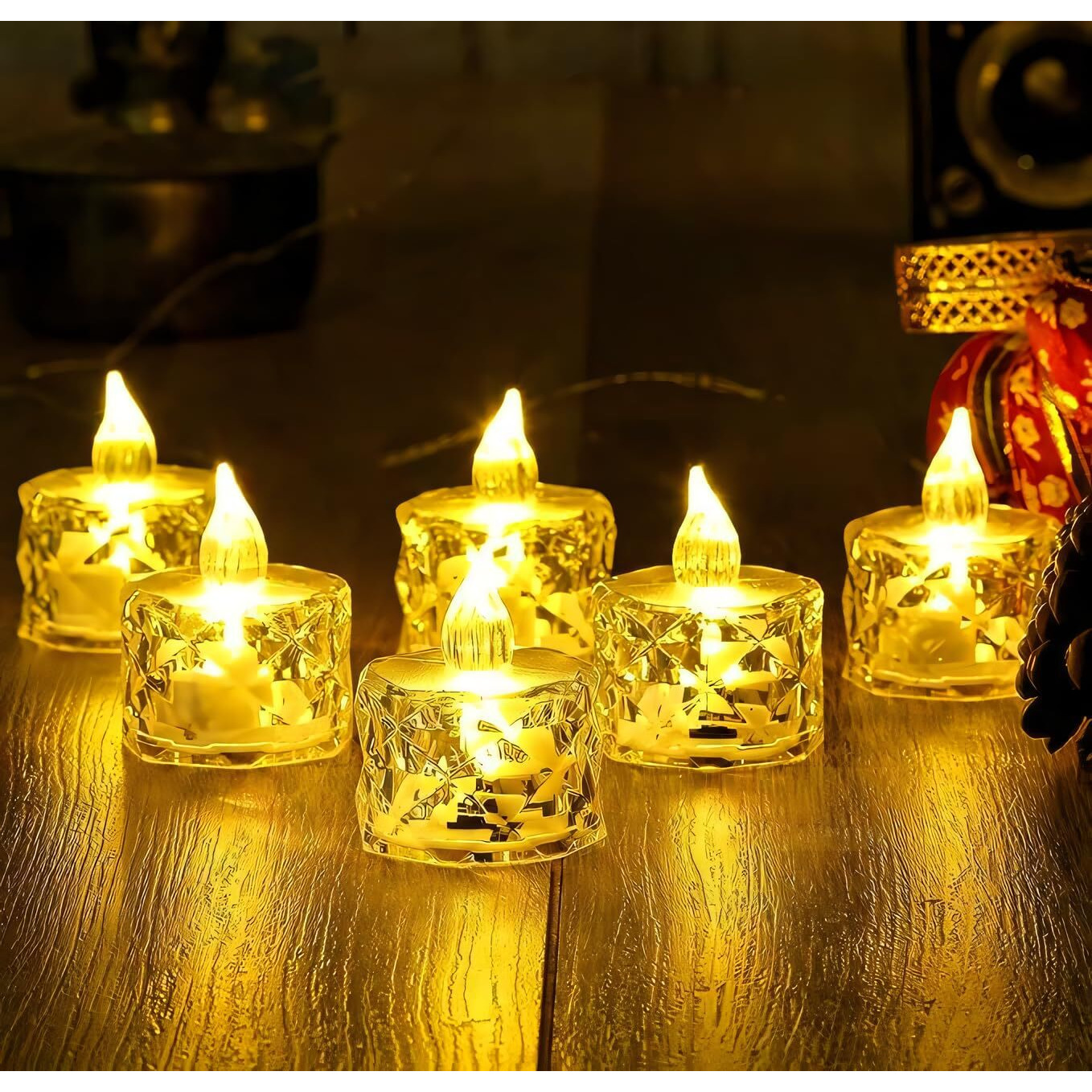 One94store 6 Pcs Flameless and Smokeless Decorative Candles Transparent Acrylic Led Tea Light Candle for Christmas, Festival,Candles (6 Pieces, Yellow, 2 cm)
