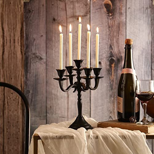 VOIDROP Five Arm Candelabra Tall -Glossy Taper Candle Holders, Candle Stands, Candlesticks for Home Decor, Wedding, Parties, Dinning Table Centerpiece, Thick Candles for Home Decoration (Black)