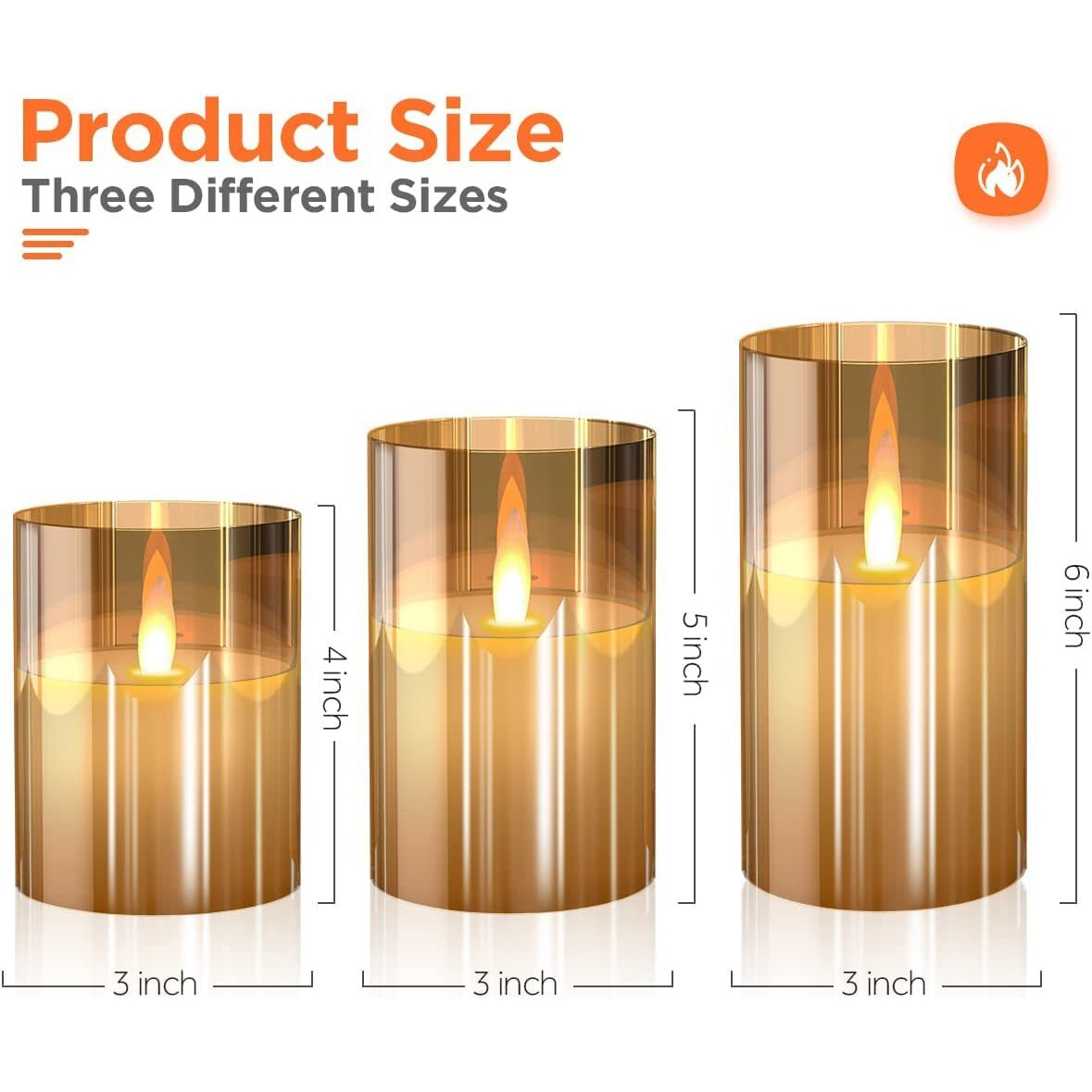 LTETTES Flameless Battery Operated Real Wax Amber Glass Led Candle 3x45 6 Set of 3 Night Lamp Candles with Remote Control & Timer for Home Decorations, Festival, Wedding, Birthday, Gifting