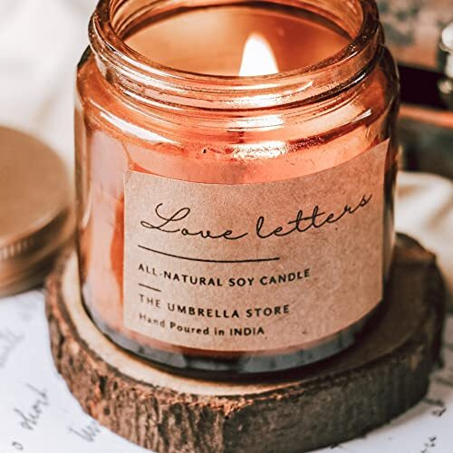 THE UMBRELLA STORE 100% Soy Wax Scented Candles for Bedroom, Non-Toxic Scented Candle for Aromatherapy- Blend of Rose,Jasmine & Sandalwood (Love Letters)