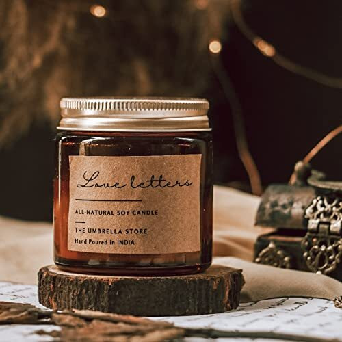 THE UMBRELLA STORE 100% Soy Wax Scented Candles for Bedroom, Non-Toxic Scented Candle for Aromatherapy- Blend of Rose,Jasmine & Sandalwood (Love Letters)