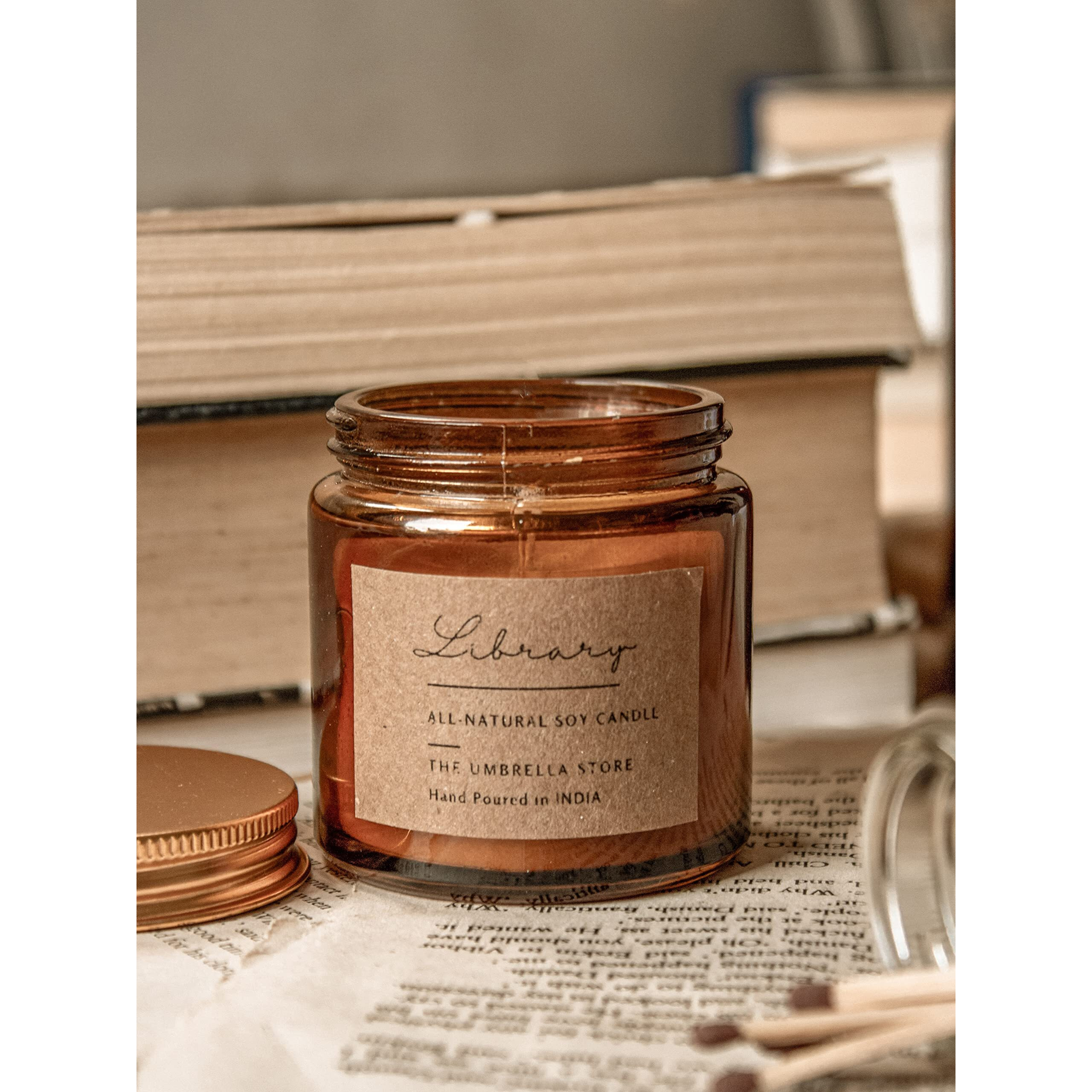 THE UMBRELLA STORE 100% Soy Wax Scented Candles for Home, Scented Candles for Gift, Non-Toxic Scented Candle for Aromatherapy- Woody Fragrance (Library)