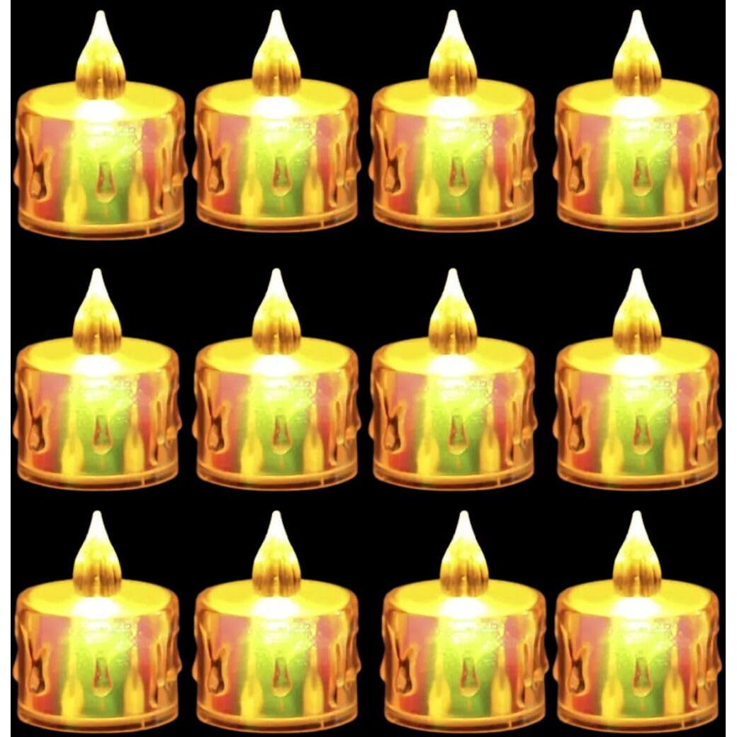 SATYAM KRAFT 12 Pcs Flameless and Smokeless Decorative Candles Acrylic Led Tea Light Candle Perfect for Home Decor, Birthday Decoration (Transparent) (Rainbow Color)