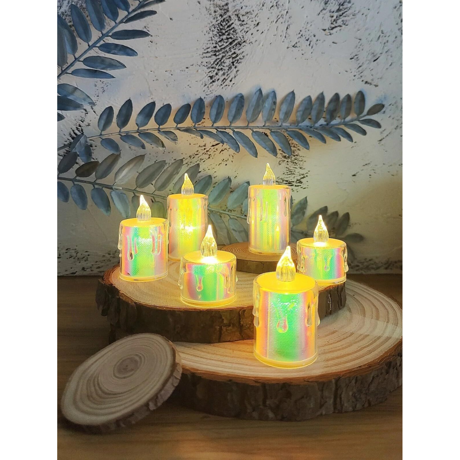 SATYAM KRAFT 12 Pcs Flameless and Smokeless Decorative Candles Acrylic Led Tea Light Candle Perfect for Home Decor, Birthday Decoration (Transparent) (Rainbow Color)