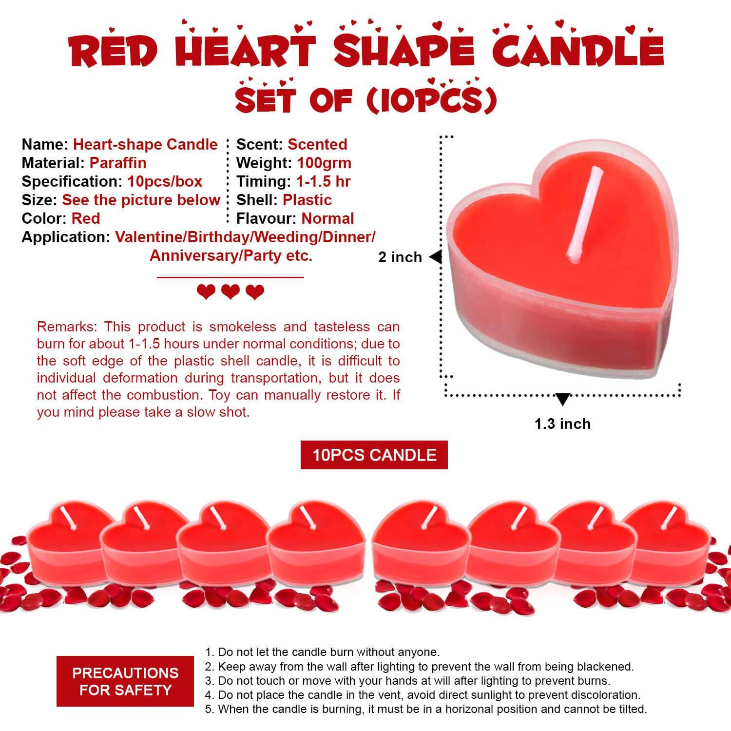 Festiko 10 Pcs Heart Shaped Scented Candles, Sweet Romantic Love Heart Shaped Floating Candle for Home Decorations Wedding Birthday Party Celebrations (Red)