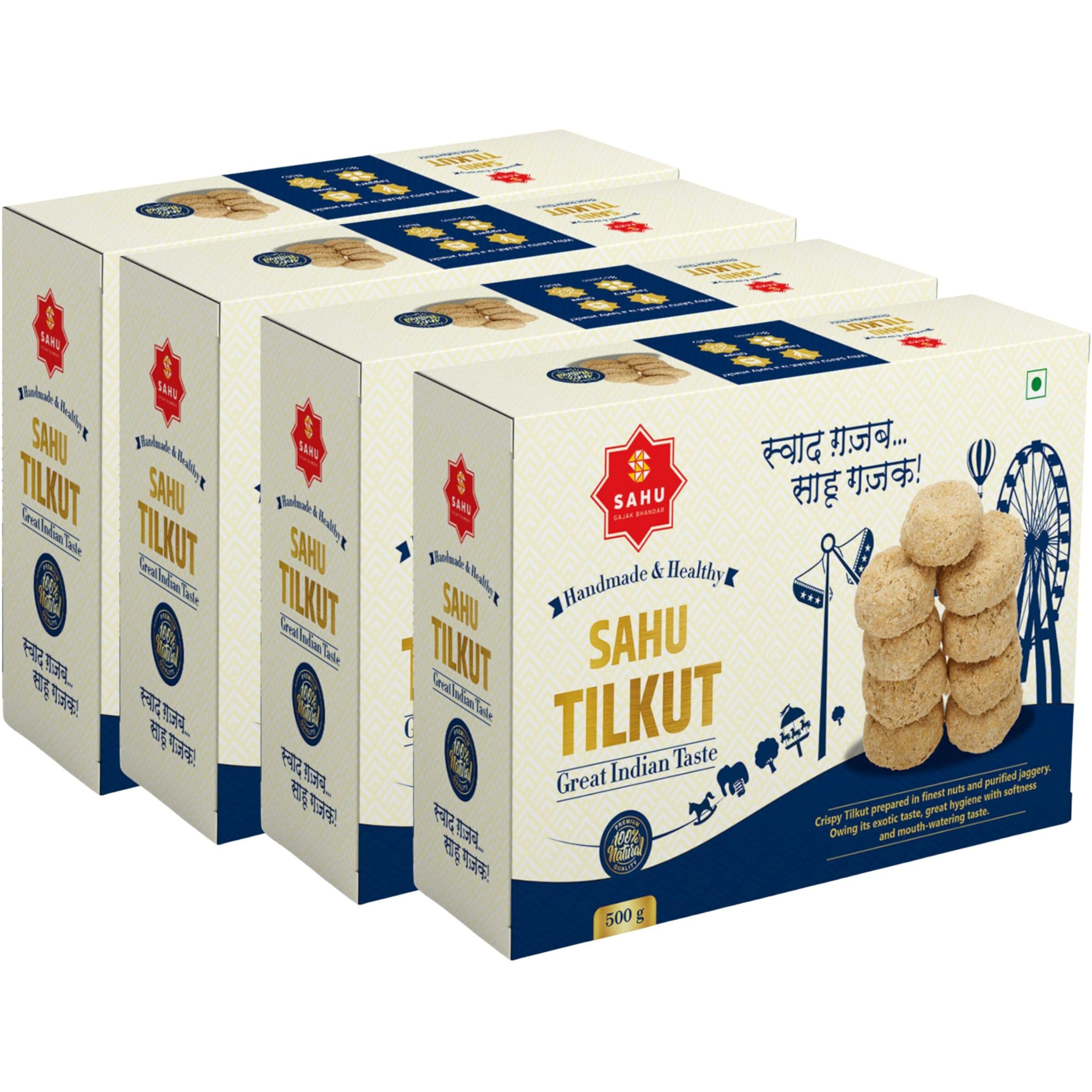 SAHU GAJAK BHANDAR Special Kutema Gajjak 2000g (Pack Of 4 Each 500g) | Tilkatri | Jaggery Sweets | Gazak | Teelkut |Tilcut | Tilkoot | Tilkut | Tilkutt | Tillkut | Tillkutt | No Added Preservatives And Colours