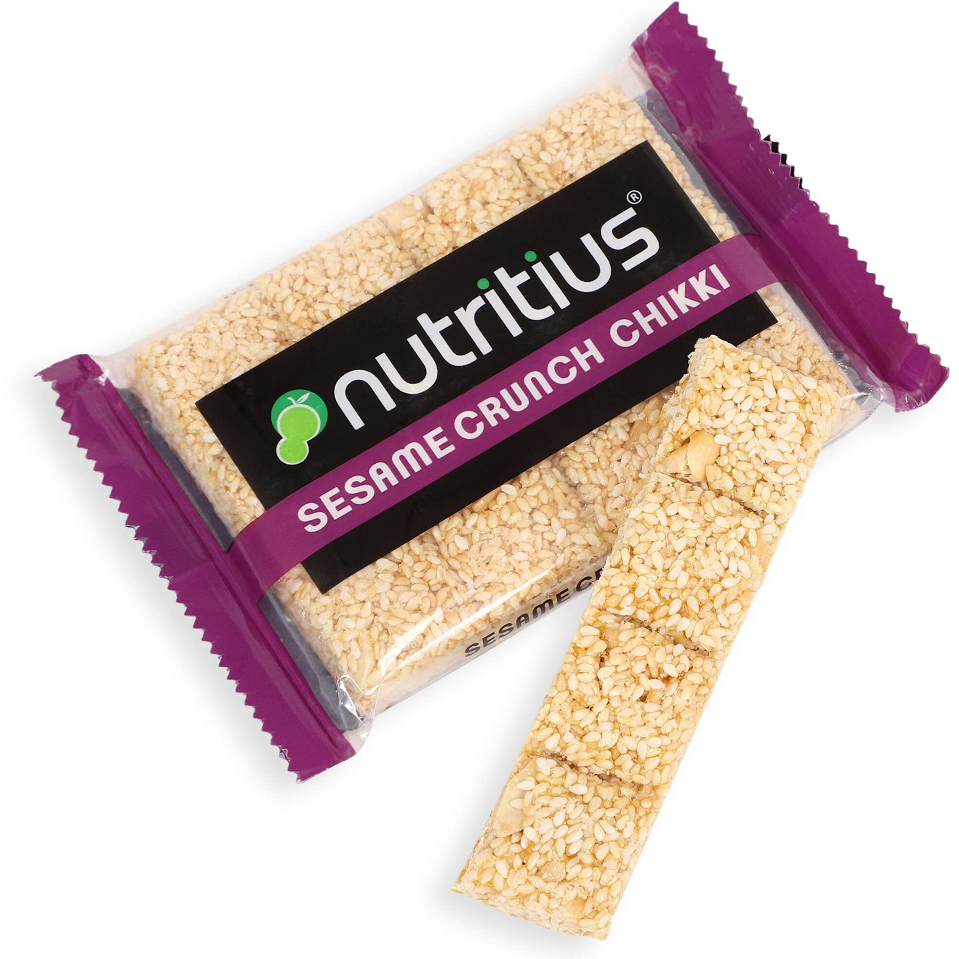 Nutritius Sesame Crunch Chikki 100g (Pack of 12) + 1 FREE Surprise Chikki (26g) | Till Chikki | Gajak | White Til | Winter Snack | Sesame Bar | Made with Jaggery | No Glucose Syrup | No Preservatives | Gluten Free | Indian Sweets | Gajak