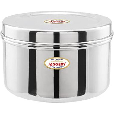 Jaggery Steel Container Heavy Gauge Stainless, Storage Box, Deep Betha Dabba, Grocery Canister, Multipurpose Dibba (Capacity- 3500Ml,1Pc) For Laddu/Papad/Chips/Idli/Snacks/Sweets/Chapati,Puri - Silver