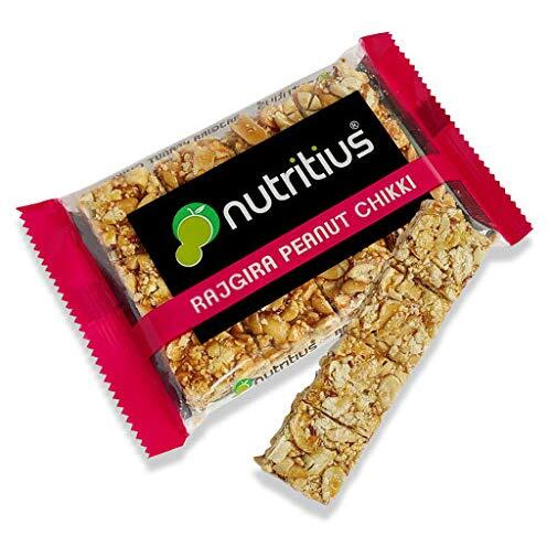 Nutritius Rajgira Peanut Chikki 100g (Pack of 12) + 1 FREE Surprise Chikki (26g) | Amaranth | Roasted Peanut | Chakli | Gajak | Made with Jaggery | No Glucose Syrup | No Preservatives | Gluten Free | Indian Sweets | Gajak