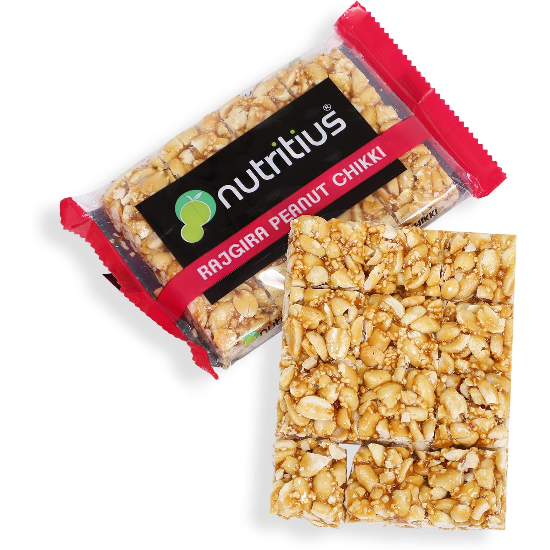 Nutritius Rajgira Peanut Chikki 100g (Pack of 12) + 1 FREE Surprise Chikki (26g) | Amaranth | Roasted Peanut | Chakli | Gajak | Made with Jaggery | No Glucose Syrup | No Preservatives | Gluten Free | Indian Sweets | Gajak