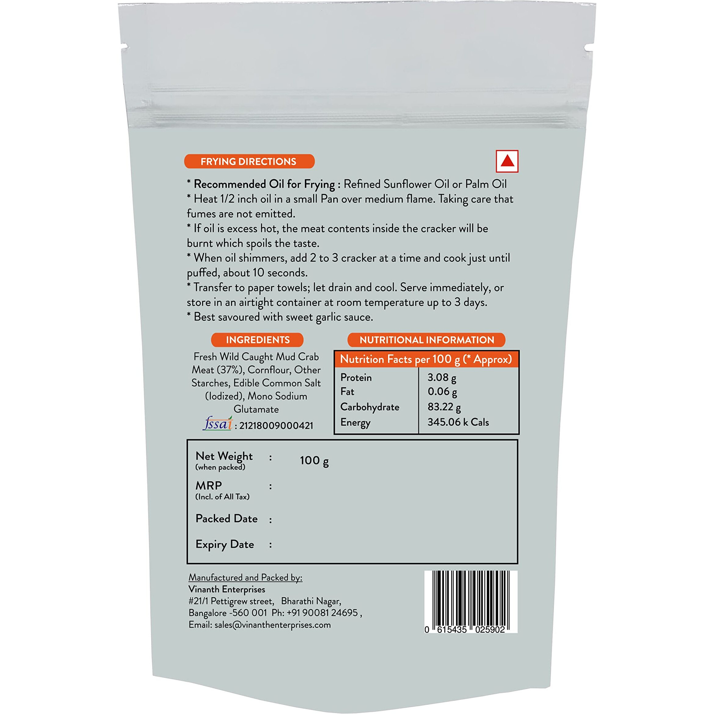 VINANTH ENTERPRISES FRESH MEAT PAPAD 100GMS (CRAB)