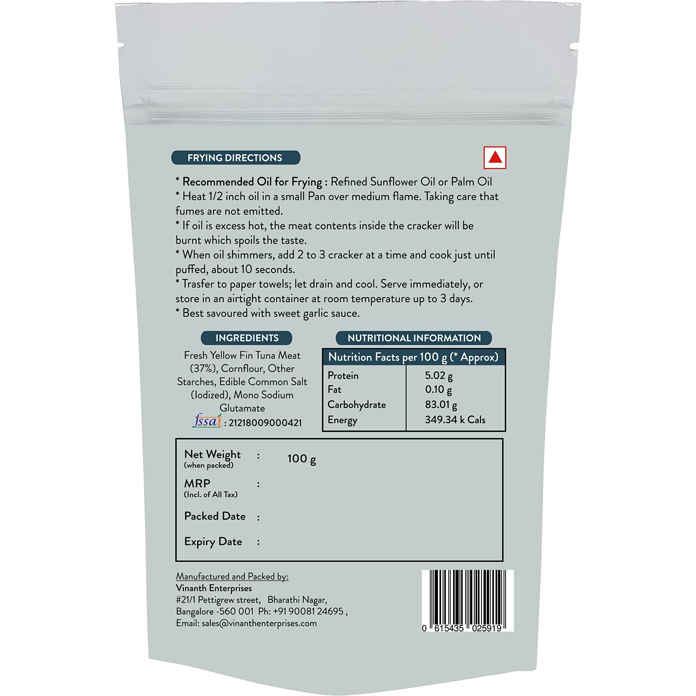 VINANTH ENTERPRISES FRESH MEAT PAPAD 100GMS (TUNAFISH)