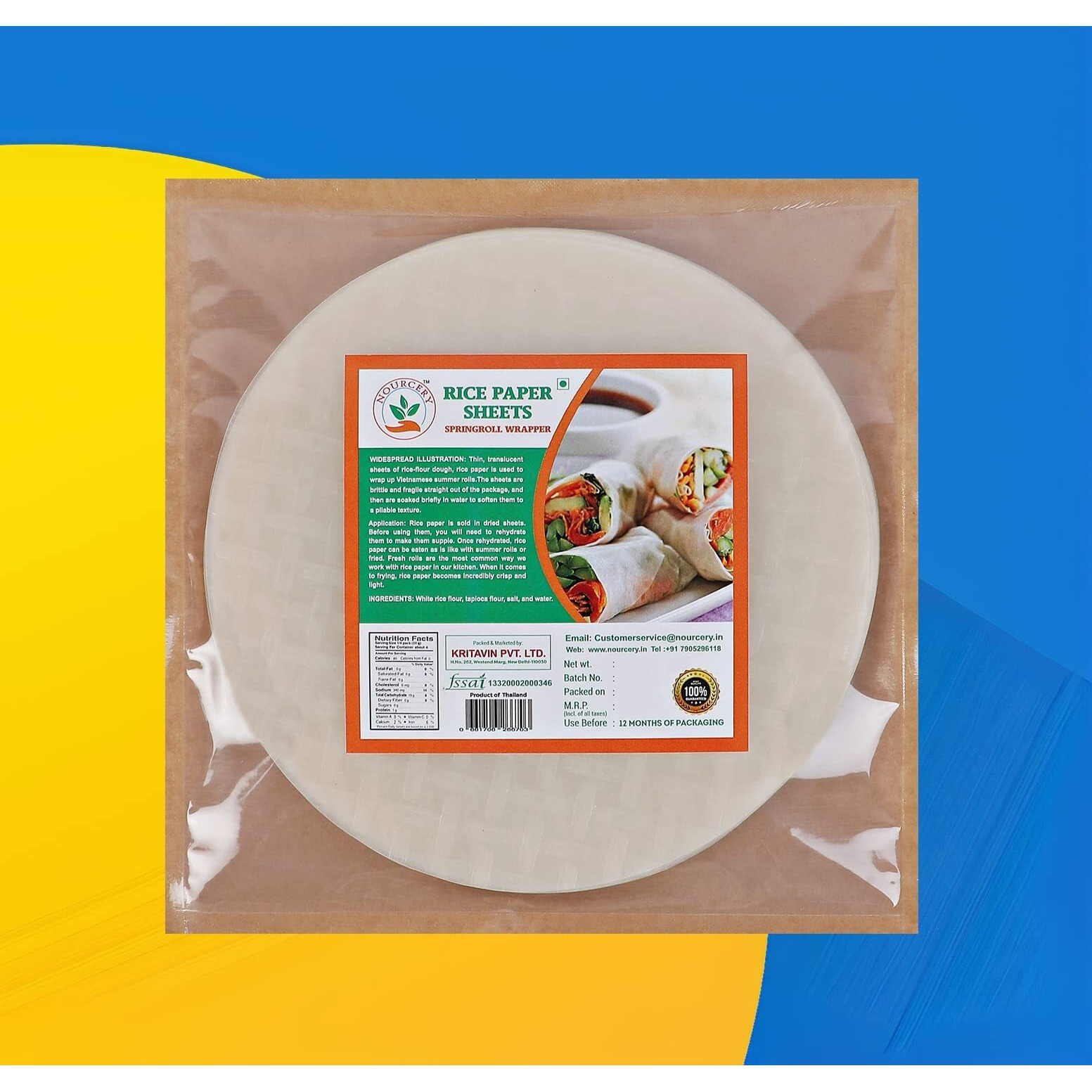 Nourcery Rice Paper Sheet |Vietnamese Gluten Free Spring Rice Paper Roll | (22 cm) | Edible Rice Paper Sheets | Spring roll Wrapper (200)