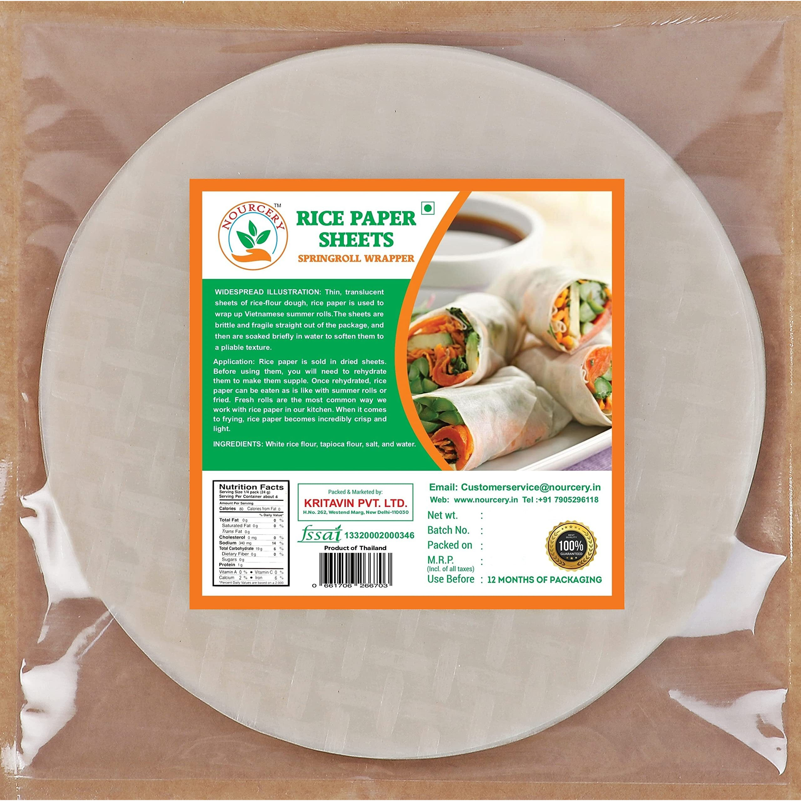 Nourcery Rice Paper Sheet |Vietnamese Gluten Free Spring Rice Paper Roll | (22 cm) | Edible Rice Paper Sheets | Spring roll Wrapper (200)
