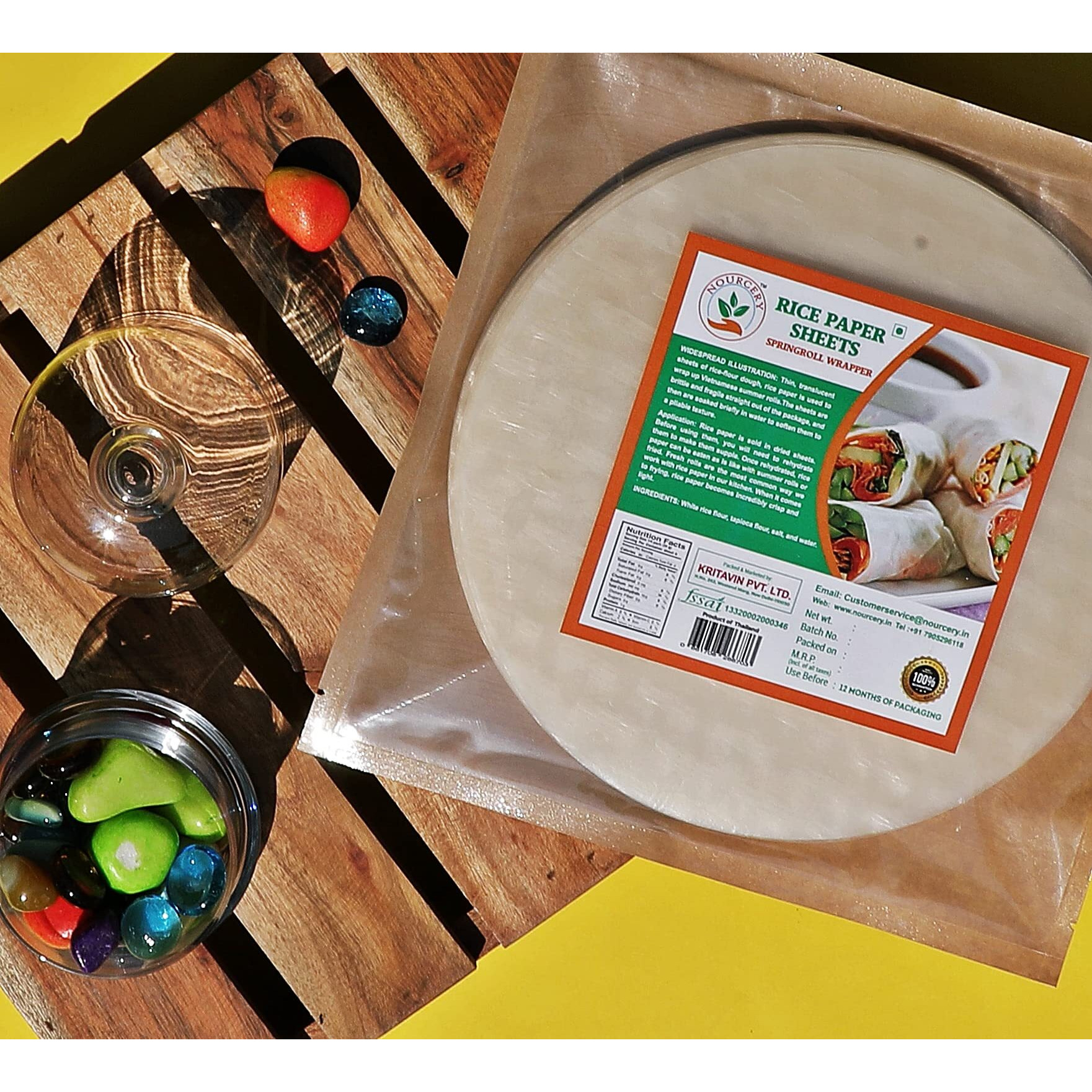 Nourcery Rice Paper Sheet |Vietnamese Gluten Free Spring Rice Paper Roll | (22 cm) | Edible Rice Paper Sheets | Spring roll Wrapper (200)