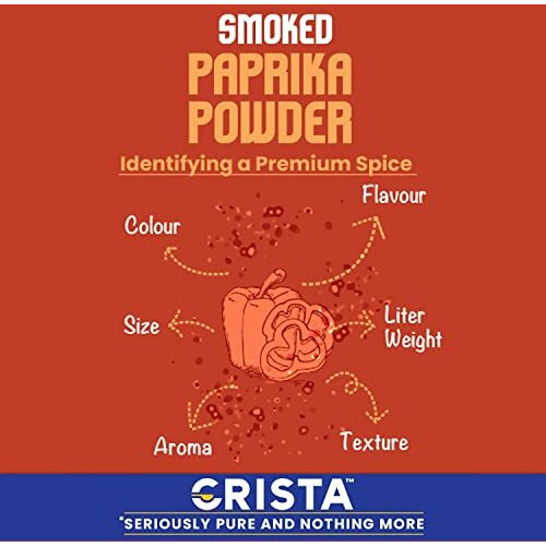 CRISTA Smoked Paprika Powder from Fresh & Flavourful Dried Chillies with Zero added Colours, Fillers, Additives & Preservatives Smoky Flavour & Aroma 45 gms