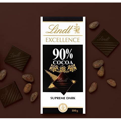 Lindt Excellence 90% Cocoa Dark Supreme Noir Chocolate Bar, 2 X 100 g