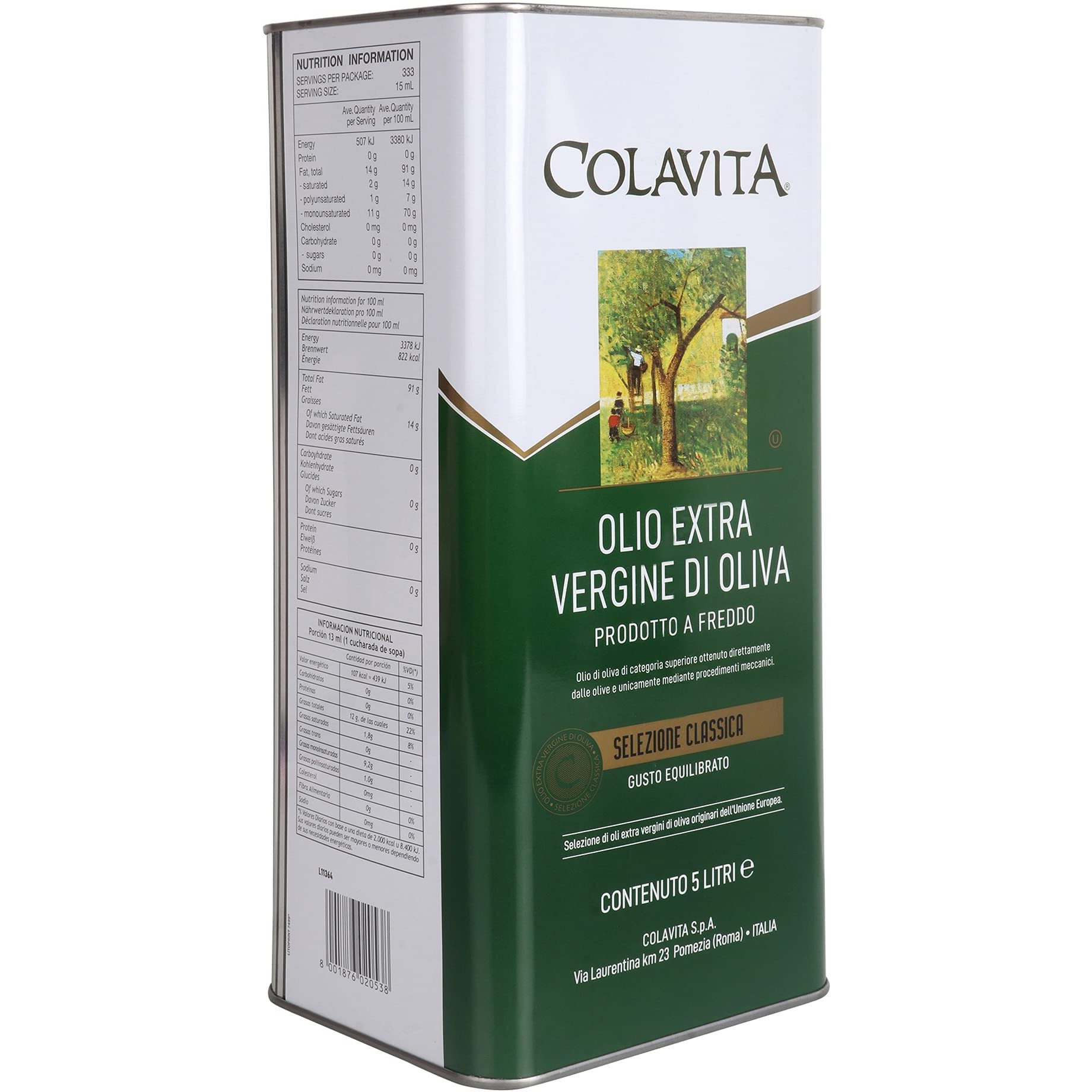 Colavita Extra Virgin Olive Oil - Premium Selection (5L) | Imported from Italy | Ideal for Cooking, Salad Dressings, and Marinades | Cold Pressed Oil | Tin Can Pack