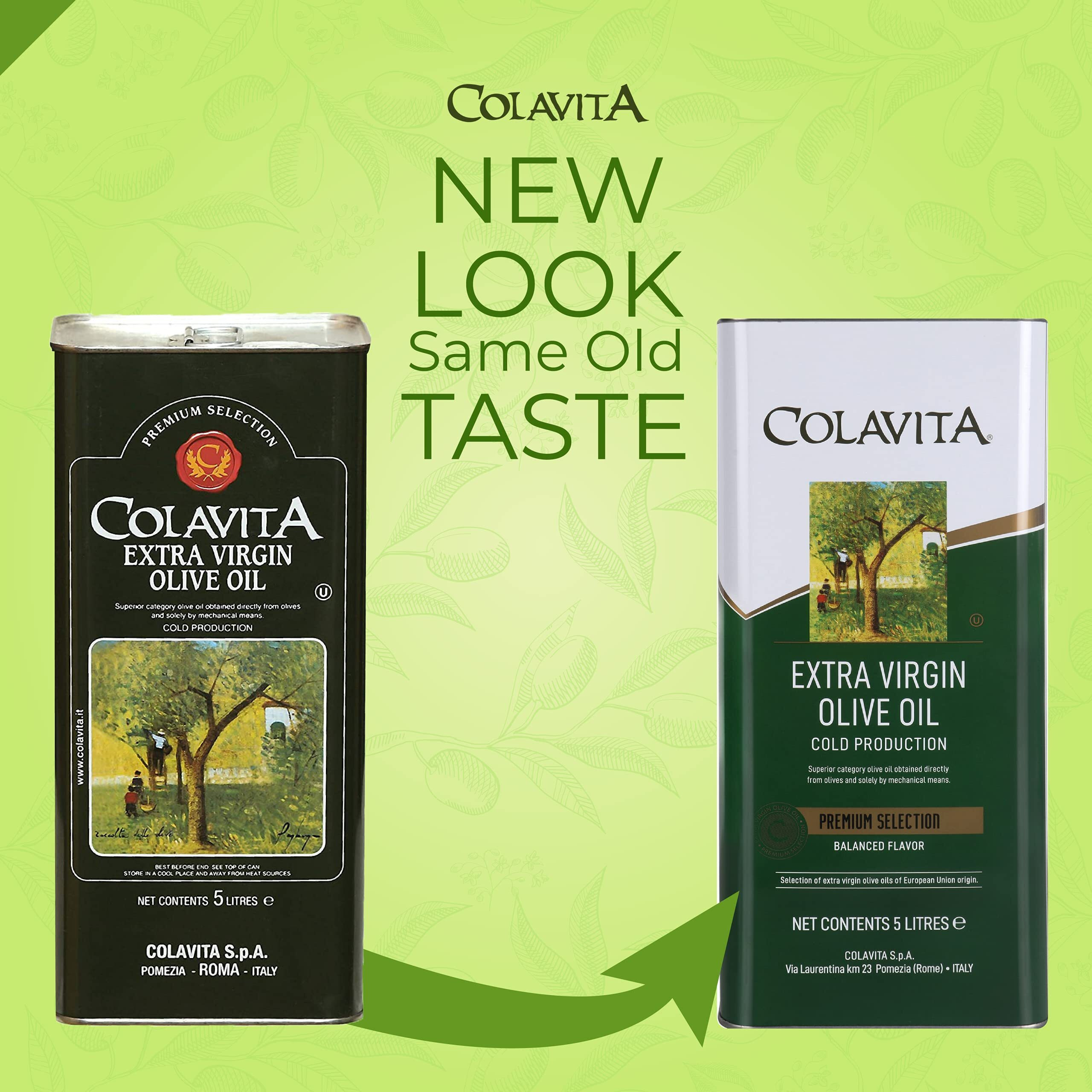 Colavita Extra Virgin Olive Oil - Premium Selection (5L) | Imported from Italy | Ideal for Cooking, Salad Dressings, and Marinades | Cold Pressed Oil | Tin Can Pack
