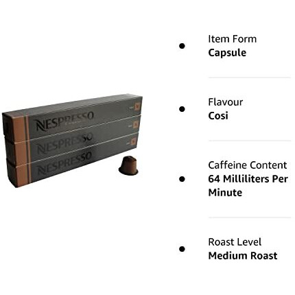 Nespresso Cosi Coffee Capsules (30 Pods)-3 Sticks, 240 Gram