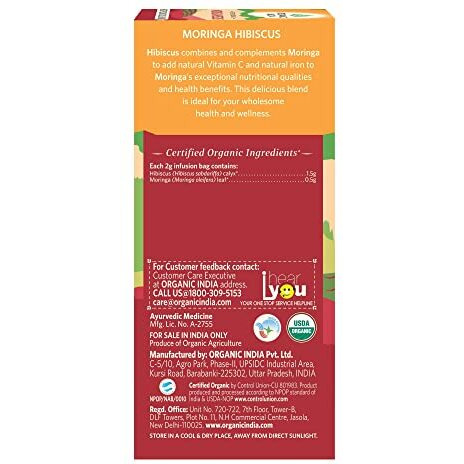 ORGANIC INDIA Moringa Hibiscus 25 Tea bags (Pack of 1)