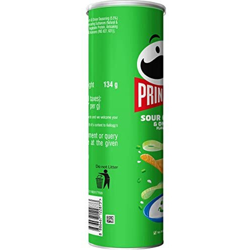Pringles Sour Cream & Onion Flavour | Potato Chips | Sour Cream & onion Flavored Potato chips | Crispy Snack | Crunchy Snack food for Movies, Games & More | On-the-Go Can | 134gram|Salted