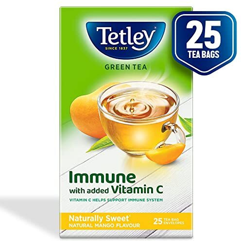 Tetley Green Tea Immune, With Added Vitamin C, Naturally Mango Flavour, 25 Tea Bags, 1.3gx25, 32 Grams