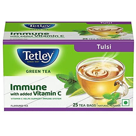 Tetley | Green Tea With Tulsi | Immune With Added Vitamin C | 25 Tea Bags, 30 Grams