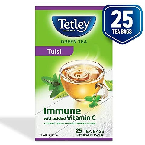 Tetley | Green Tea With Tulsi | Immune With Added Vitamin C | 25 Tea Bags, 30 Grams