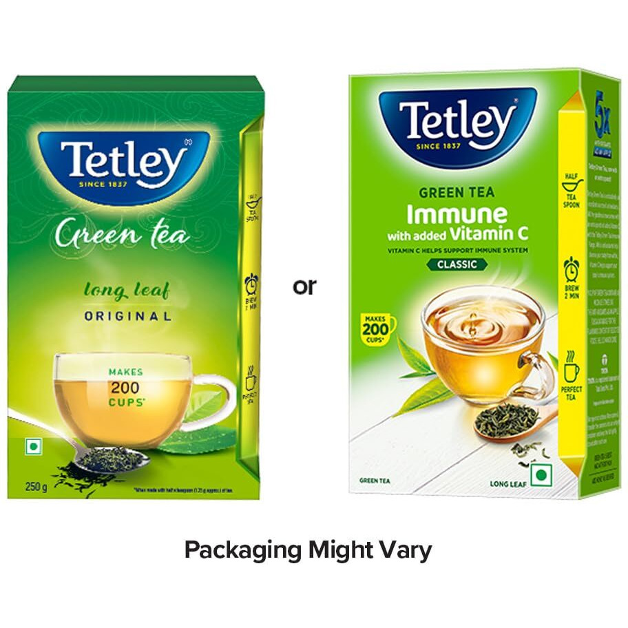 Tetley Green Tea Immune With Added Vitamin C, Classic Green Tea, Makes 200 Cups, Long Leaf Tea, 5x Antioxidants As An Apple, 250g