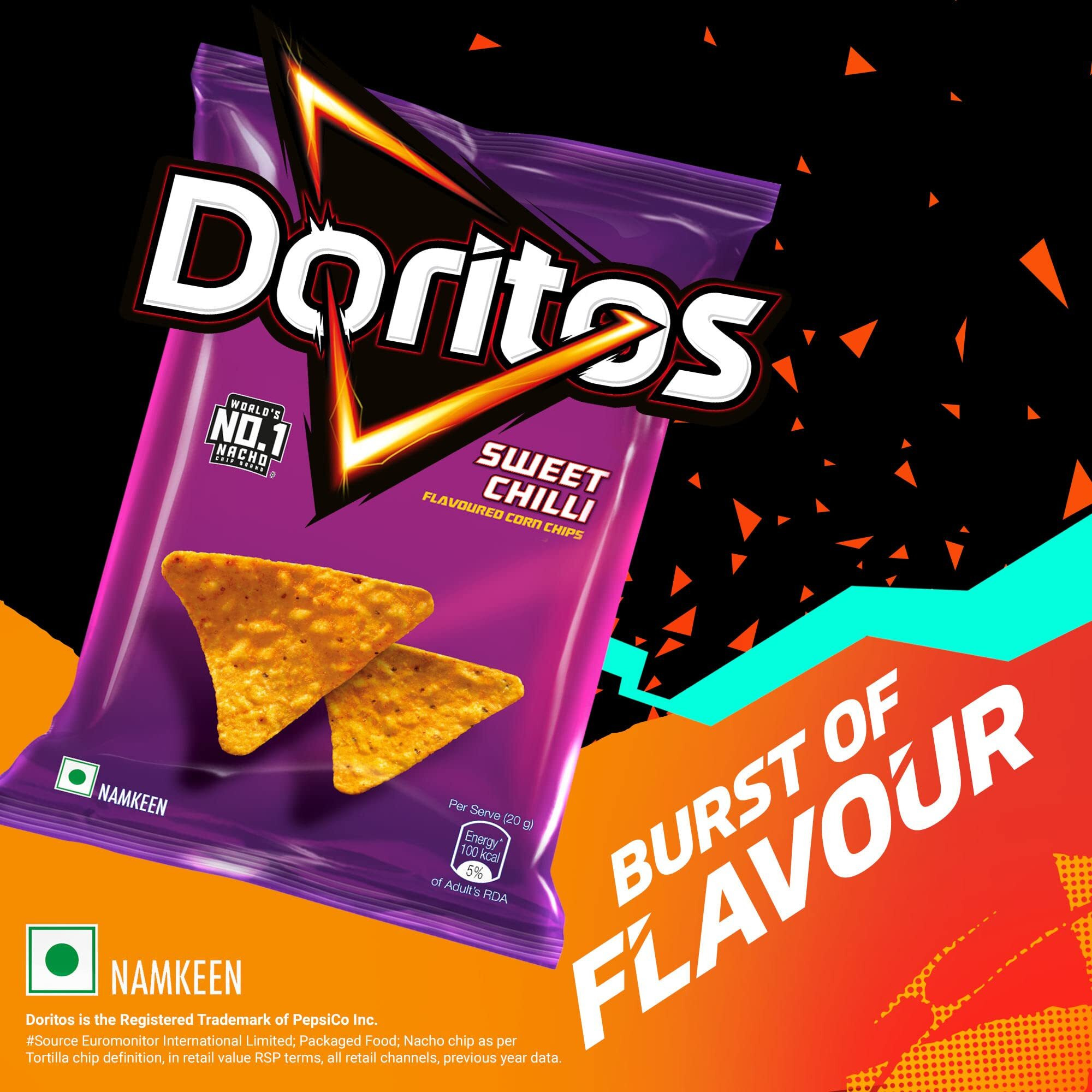 Doritos Nacho Chips 82.5g/100g, Sweet Chilli Flavour, Crunchy Crispy Chips & Snacks, Big Pack (Weight May Vary )