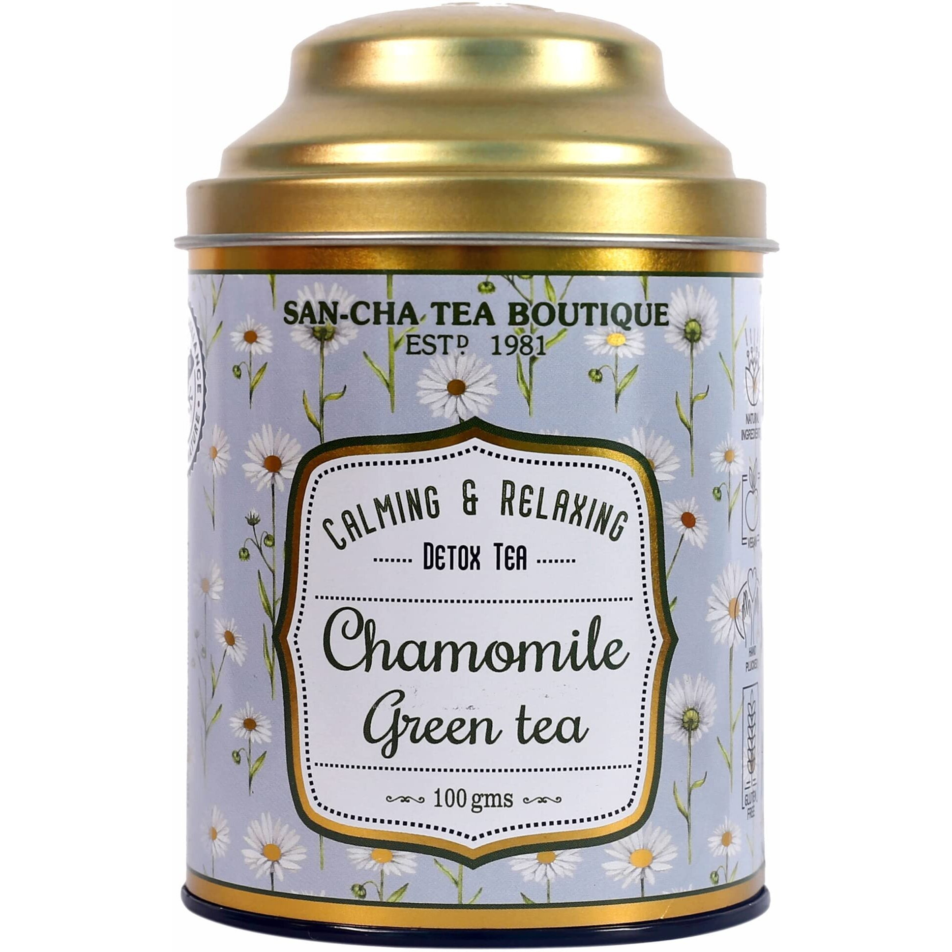 SAN-CHA Tea Boutique,Chamomile Green Tea,Night-Time Tea,Bed Time Tea,Stress Relieving & Calming (100X3 Cups),Rainforest Alliance Certified Tea,Soothing Floral And Vegetal Notes, Loose Leaves, 0.1 Kg