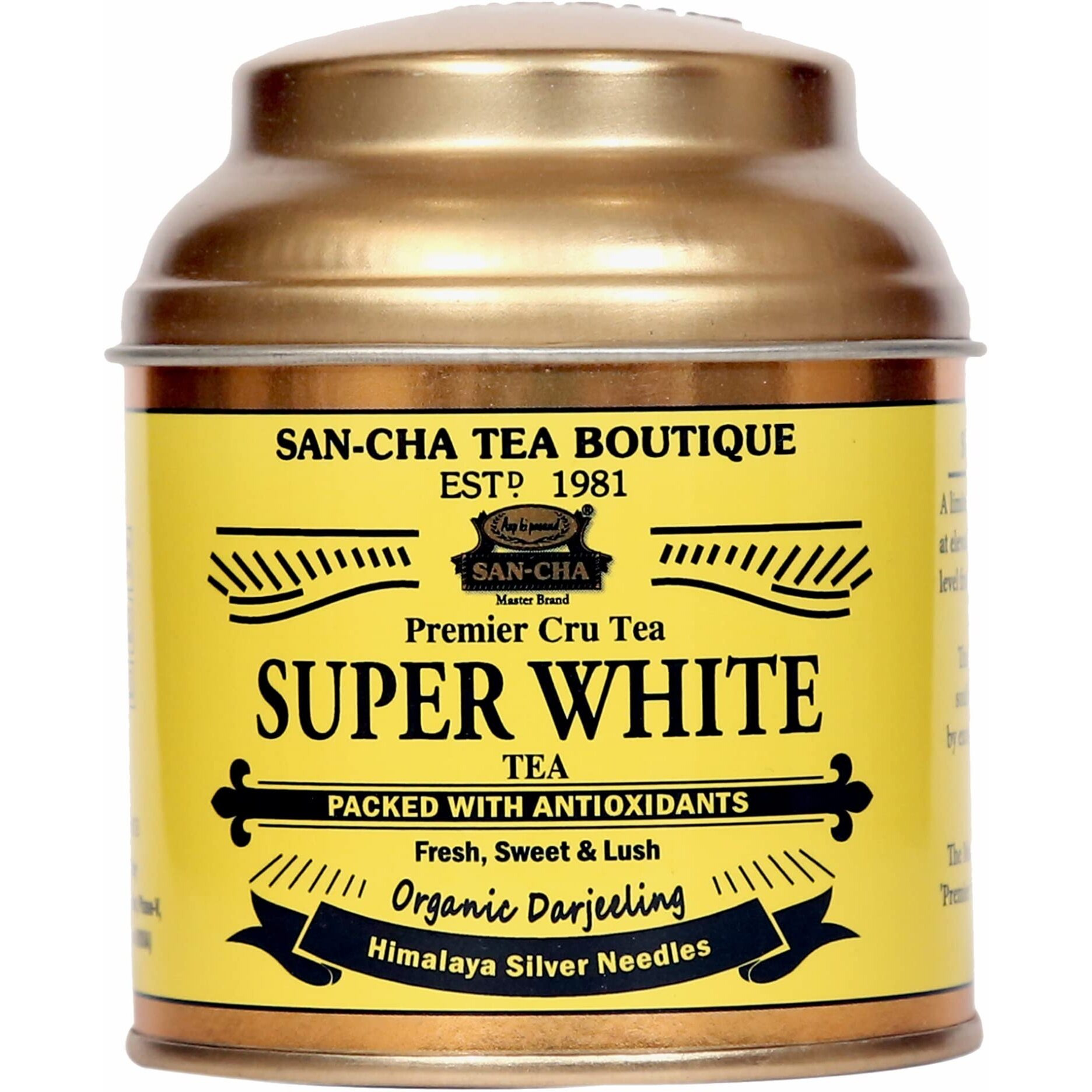 SAN-CHA Tea Boutique,Super White Tea (25X3 Cups),Pure Tea Buds,Worlds Healthiest Tea,Limited Edition White Tea,Silver Needles White Tea,Organic Darjeeling White Tea,Natural Tea, Loose Leaves, 25 Mg