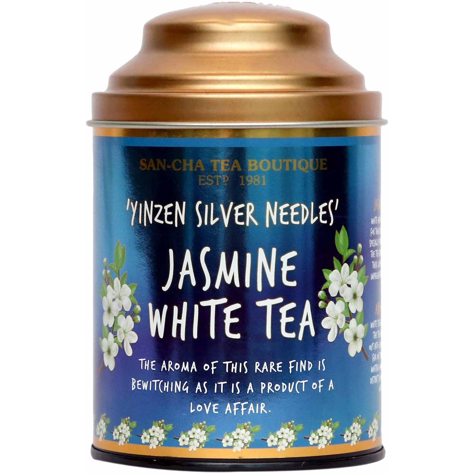 SAN-CHA Tea Boutique Jasmine White Tea (75X3 Cups), Pure Tea Buds Married To Real Jasmine Flowers, Worlds Healthiest Tea, Silver Needles White Tea, Jasmine Tea, 150 grams