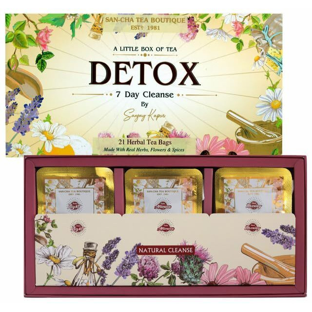 SAN-CHA Tea Boutique, Inner Cleanse Tea, Daily Detox Tea Kit, Energised Mornings, Calm Afternoons & Restful Night Teas, 21 Pyramid, Green Tea & Herbal Tea, 27.5 Gram