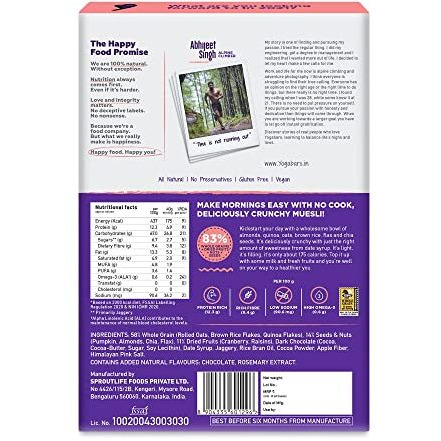 Yogabar Dark Chocolate & Cranberry Muesli with chia and flax seeds 500g - Breakfast Cereal with 83% Whole Grains, Nuts and Seeds, & Dried Fruits - Gluten Free Snack