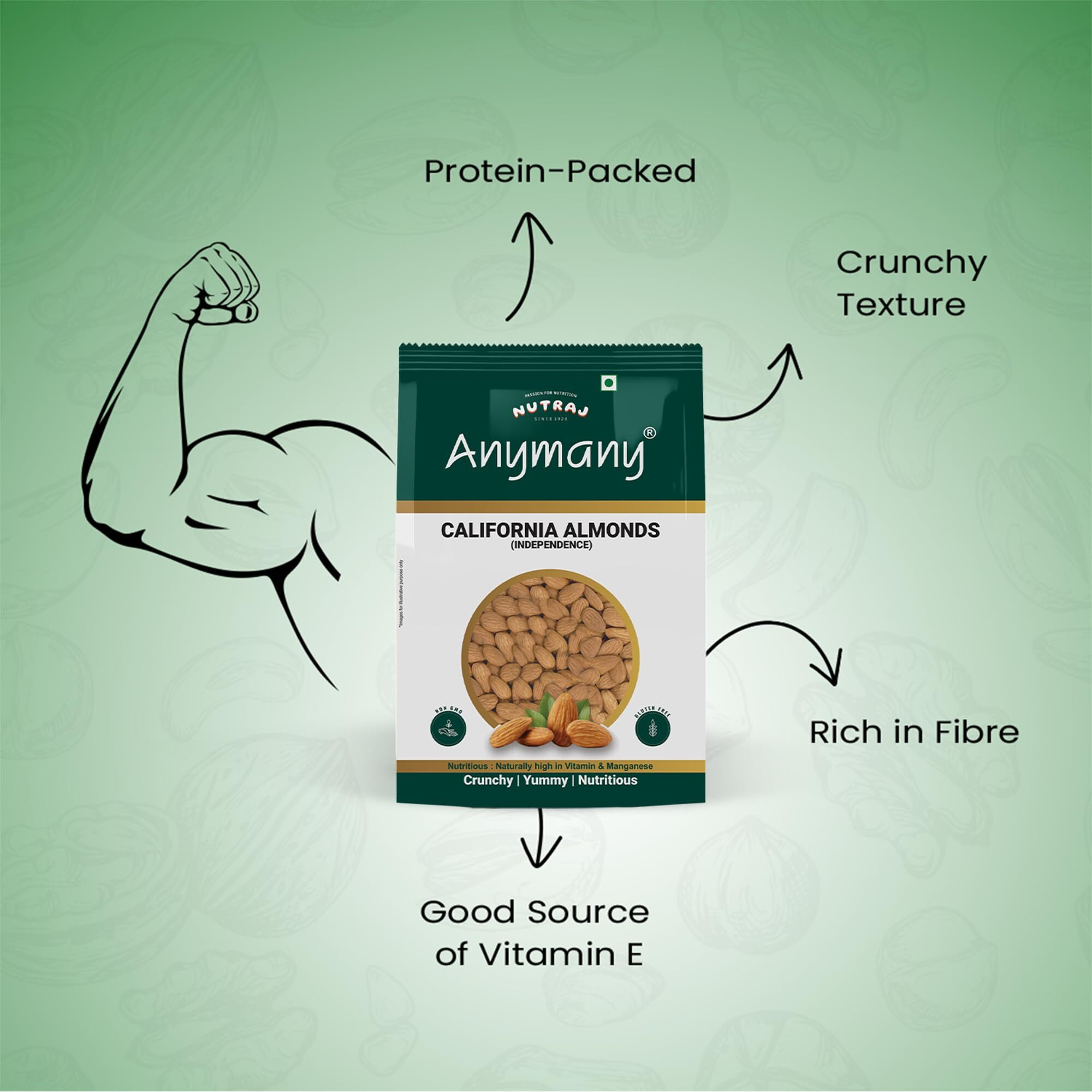 Nutraj Anymany California Almonds (Badam Giri) 1kg Pouch - Raw | Dry Fruits and Nuts | Grocery