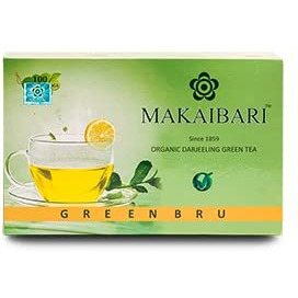Makaibari Green Bru Darjeeling Green Tea Bags| Usda Certified Premium Green Tea | Anti-Oxidants, Immunity Booster | 100% Organic | 100 Tea Bags - 200 Gm