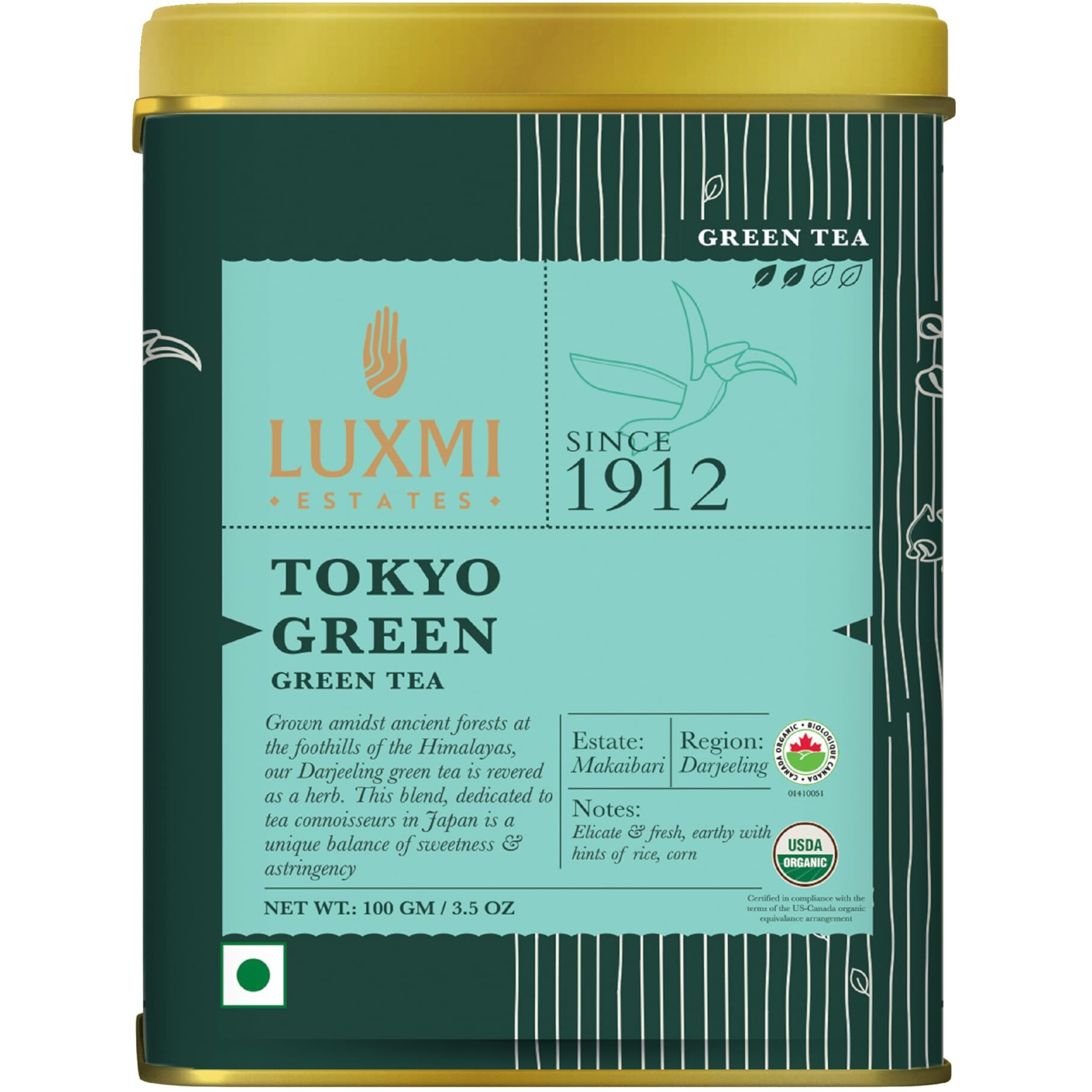 LUXMI Estates Tokyo Green Blend 100Gm Pack | Organic Green Tea | 50 Cups, Powder