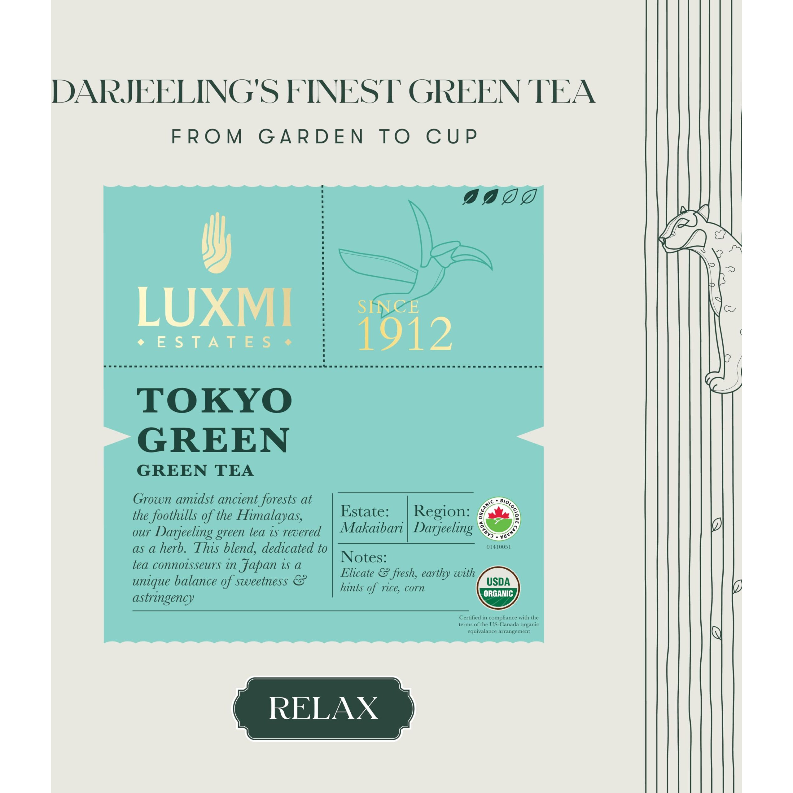 LUXMI Estates Tokyo Green Blend 100Gm Pack | Organic Green Tea | 50 Cups, Powder